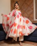 DESIGNER GEORGETTE PRINTED GOWN WITH DUPATTA WHITE