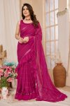 DESIGNER GEORGETTE RUFFLE WITH MIRROR WORK SAREE WITH UNSTITCHED BLOUSE PARTY WEAR WHOLESALE PRICE ETHNIC GARMENT (2)