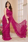 DESIGNER GEORGETTE RUFFLE WITH MIRROR WORK SAREE WITH UNSTITCHED BLOUSE PARTY WEAR WHOLESALE PRICE ETHNIC GARMENT (2)