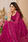 DESIGNER GEORGETTE RUFFLE WITH MIRROR WORK SAREE WITH UNSTITCHED BLOUSE PARTY WEAR WHOLESALE PRICE ETHNIC GARMENT (2)