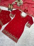 DESIGNER GEORGETTE SEQUENCE EMBROIDERY WORK TOP SHARARA WITH DUPATTA FESTIVAL WEAR WHOLESALE PRICE ETHNIC GARMENT (5)