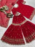 DESIGNER GEORGETTE SEQUENCE EMBROIDERY WORK TOP SHARARA WITH DUPATTA FESTIVAL WEAR WHOLESALE PRICE ETHNIC GARMENT (5)
