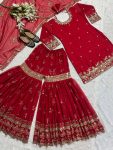 DESIGNER GEORGETTE SEQUENCE EMBROIDERY WORK TOP SHARARA WITH DUPATTA FESTIVAL WEAR WHOLESALE PRICE ETHNIC GARMENT (5)