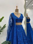 DESIGNER GEORGETTE THREAD SEQUENCE WORK LEHENGA CHOLI WITH DUPATTA BLUE WEDDING WEAR WHOLESALE PRICE ETHNIC GARMENT (6)