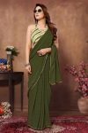 DESIGNER GEORGETTE WEAVING CHEKS PRINT WITH PIPING LACE WORK ONE MINUTE SAREE WITH UNSTITCHED BLOUSE BEST PRICE ETHNIC GARMENT (3)