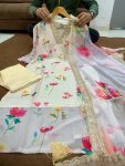 DESIGNER HEAVY ORGANZA EMBROIDERY NECK WORK TOP BOTTOM WITH DUPATTA OFF WHITE FESTIVAL WEAR WHOLESALE PRICE ETHNIC GARMENT (1)