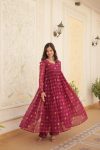 DESIGNER HEAVY SILK PRINT WORK GOWN WITH BOTTOM FESTIVAL WEAR WHOLESALE PRICE ETHNIC GARMENT (6)