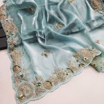 DESIGNER JIMMY CHOO EMBROIDERY CODING MULTI THREAD WORK SAREE WITH UNSTITCHED BLOUSE PARTY WEAR WHOLESALE PRICE ETHNIC GARMENT (3)