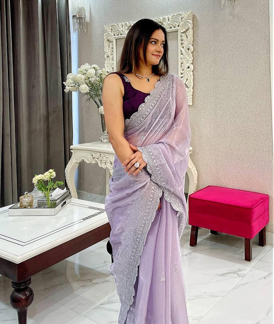 DESIGNER JIMMY CHOO SEQUENCE THREAD EMBROIDERY WORK SAREE WITH UNSTITCHED BLOUSE FESTIVAL WEAR WHOLESALE PRICE ETHNIC GARMENT (3)