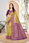 DESIGNER KANJIVARAM ZARI WEAVING WORK SAREE WITH UNSTITCHED BLOUSE FESTIVAL WEAR WHOLESALE PRICE ETHNIC GARMENT 2 (8)