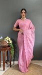 DESIGNER KOTA DORIYA CUT WITH EMBROIDERY THREAD WORK 1 MINUTE SAREE WITH UNSTITCHED BLOUSE BABY PINK