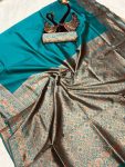 DESIGNER LICHI SILK WEAVING WORK SAREE WITH UNSTITCHED BLOUSE FESTIVAL WEAR WHOLESALE PRICE ETHNIC GARMENT 1 (3)