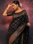 DESIGNER LICHI SILK WEAVING WORK SAREE WITH UNSTITCHED BLOUSE FESTIVAL WEAR WHOLESALE PRICE ETHNIC GARMENT 1 (4)