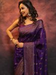 DESIGNER LICHI SILK WEAVING WORK SAREE WITH UNSTITCHED BLOUSE FESTIVAL WEAR WHOLESALE PRICE ETHNIC GARMENT (23)