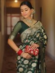 DESIGNER LICHI SILK ZARI WEAVING WORK SAREE WITH UNSTITCHED BLOUSE FESTIVAL WEAR WHOLESALE PRICE ETHNIC GARMENT 2 (7)