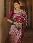 DESIGNER LICHI SILK ZARI WEAVING WORK SAREE WITH UNSTITCHED BLOUSE FESTIVAL WEAR WHOLESALE PRICE ETHNIC GARMENT 2 (4)