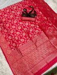 DESIGNER LICHI SILK ZARI WEAVING WORK SAREE WITH UNSTITCHED BLOUSE FESTIVAL WEAR WHOLESALE PRICE ETHNIC GARMENT 3 (1)