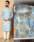 DESIGNER LINEN COTTON PRINT WITH EMBROIDERY SEQUENCE WORK MENS KURTA PAJAMA FESTIVAL WEAR WHOLESALE PRICE ETHNIC GARMENT (2)