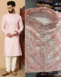 DESIGNER LINEN COTTON PRINT WITH EMBROIDERY SEQUENCE WORK MENS KURTA PAJAMA FESTIVAL WEAR WHOLESALE PRICE ETHNIC GARMENT (4)