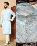 DESIGNER LINEN COTTON PRINT WITH EMBROIDERY SEQUENCE WORK MENS KURTA PAJAMA FESTIVAL WEAR WHOLESALE PRICE ETHNIC GARMENT (6)