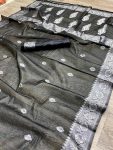 DESIGNER LINEN SLUB WEAVING WORK SAREE WITH UNSTITCHED BLOUSE FESTIVAL WEAR WHOLESALE PRICE ETHNIC GARMENT (7)