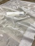 DESIGNER LINEN SLUB WEAVING WORK SAREE WITH UNSTITCHED BLOUSE FESTIVAL WEAR WHOLESALE PRICE ETHNIC GARMENT 5 (2)
