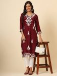 DESIGNER LIVA RAYON LUCKNOWI CHICKENKARI WORK ONLY KURTI CASUAL WEAR WHOLESALE PRICE ETHNIC GARMENT (14)