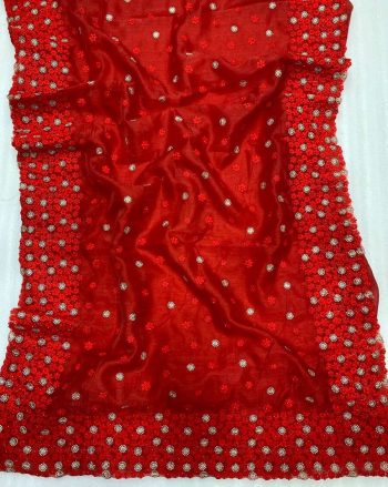 DESIGNER ORGANZA SILK EMBROIDERY  WORK SAREE WITH UNSTITCHED BLOUSE