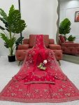 DESIGNER ORGANZA SILK SEQUENCE EMBROIDERY WORK SAREE WITH UNSTITCHED BLOUSE PARTY WEAR WHOLESALE PRICE ETHNIC GARMENT (3)