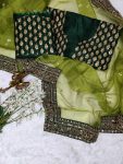 DESIGNER ORGANZA SILK THREAD WITH SEQUENCE SAREE WITH UNSTITCHED BLOUSE FESTIVAL WEAR WHOLESALE PRICE ETHNIC GARMENT (8)