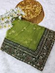 DESIGNER ORGANZA SILK THREAD WITH SEQUENCE SAREE WITH UNSTITCHED BLOUSE FESTIVAL WEAR WHOLESALE PRICE ETHNIC GARMENT (8)