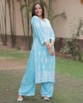 DESIGNER RAYON CHICKENKARI WORK TOP PALAZZO SET CASUAL WEAR WHOLESALE PRICE ETHNIC GARMENT (23)