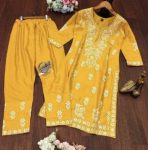 DESIGNER RAYON CHICKENKARI WORK TOP PALAZZO SET CASUAL WEAR WHOLESALE PRICE ETHNIC GARMENT (21)