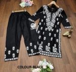 DESIGNER RAYON CHICKENKARI WORK TOP PALAZZO SET CASUAL WEAR WHOLESALE PRICE ETHNIC GARMENT (24)