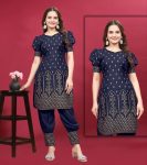 DESIGNER RAYON FOIL PRINTED TOP WITH PANT SET NAVYBLUE
