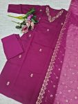 DESIGNER ROMAN SILK SEQUENCE CODING EMBROIDERY WORK TOP BOTTOM WITH DUPATTA CASUAL WEAR WHOLESALE PRICE ETHNC GARMENT (3)