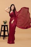 DESIGNER SHIFFON SATIN PLAIN BEAUTIFUL 1 MINUTE SAREE WITH UNSTITCHED BLOUSE PARTY WEAR WHOLESALE PRICE ETHNIC GARMENT (13)