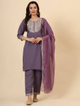 DESIGNER SILK BLEND EMBROIDERY WORK TOP BOTTOM WITH DUPATTA PURPLE
