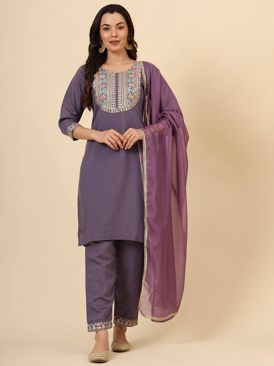 DESIGNER SILK BLEND EMBROIDERY WORK TOP BOTTOM WITH DUPATTA PARTY WEAR WHOLESALE PRICE ETHNIC GARMENT (11)