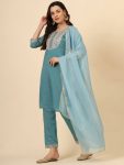 DESIGNER SILK BLEND EMBROIDERY WORK TOP BOTTOM WITH DUPATTA PARTY WEAR WHOLESALE PRICE ETHNIC GARMENT (16)