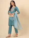 DESIGNER SILK BLEND EMBROIDERY WORK TOP BOTTOM WITH DUPATTA PARTY WEAR WHOLESALE PRICE ETHNIC GARMENT (16)