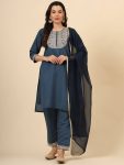 DESIGNER SILK BLEND EMBROIDERY WORK TOP BOTTOM WITH DUPATTA RAMA