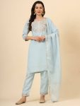 DESIGNER SILK BLEND EMBROIDERY WORK TOP BOTTOM WITH DUPATTA PARTY WEAR WHOLESALE PRICE ETHNIC GARMENT (22)