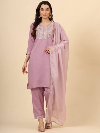 DESIGNER SILK BLEND EMBROIDERY WORK TOP BOTTOM WITH DUPATTABABY PINK