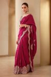 DESIGNER SOFT VICHITRA SILK THREAD SEQUENCE WORK SAREE WITH UNSTITCHED BLOUSE PARTY WEAR WHOLESALE PRICE ETHNIC GARMENT (10)