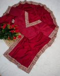 DESIGNER VICHITRA SILK EMBROIDERY CODING AND CUT WORK SAREE WITH UNSTITCHED BLOUSE PARTY WEAR WHOLESALE PRICE ETHNIC GARMENT (3)