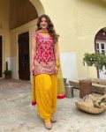 DESIGNER VICHITRA SILK EMBROIDERY SEQUENCE WORK TOP WITH GEORGETTE PATIYALA AND NET DUPATTA PARTY WEAR WHOLESALE PRICE ETHNIC GARMENT 1(3)