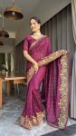 DESIGNER VICHITRA SILK ZARI WITH DMC SWAROVSKI WORK READY TO WEAR SAREE WITH UNSTITCHED BLOUSE FESTIVAL WEAR WHOLESALE PRICE ETHNIC GARMENT (14)