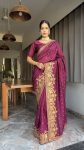 DESIGNER VICHITRA SILK ZARI WITH DMC SWAROVSKI WORK READY TO WEAR SAREE WITH UNSTITCHED BLOUSE FESTIVAL WEAR WHOLESALE PRICE ETHNIC GARMENT (14)