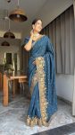 DESIGNER VICHITRA SILK ZARI WITH DMC SWAROVSKI WORK READY TO WEAR SAREE WITH UNSTITCHED BLOUSE FESTIVAL WEAR WHOLESALE PRICE ETHNIC GARMENT (10)